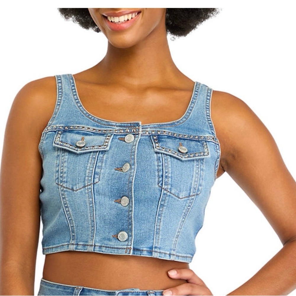 Vanilla Star Light Blue Denim Crop Top Size XLarge New with Tags